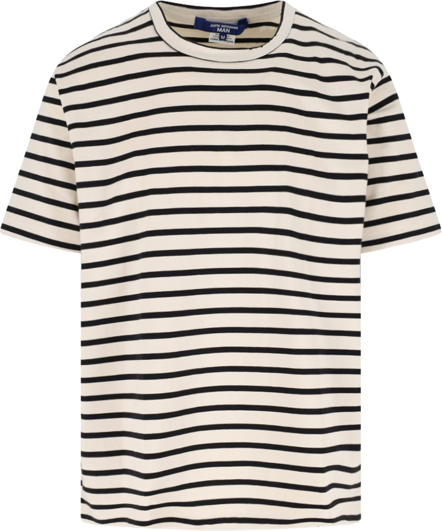 Junya Watanabe Cream Horizontal Stripe Cotton T-shirt Neutraal