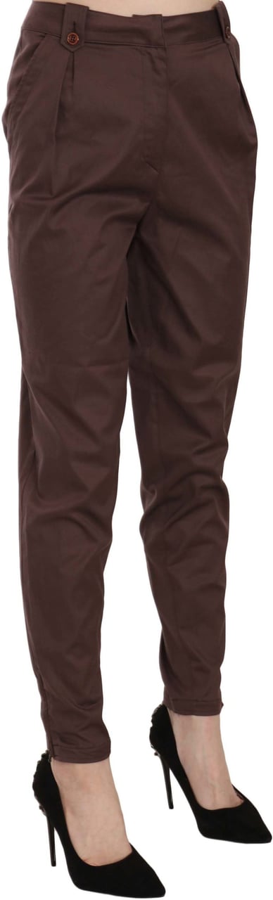 Just Cavalli Brown High Waist Tapered Formal Trousers Pants Bruin