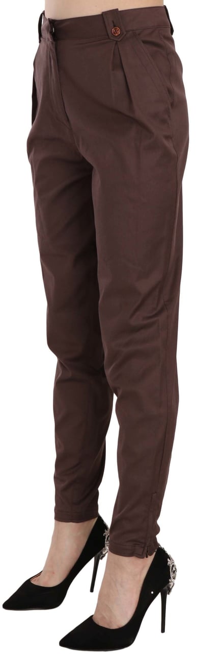 Just Cavalli Brown High Waist Tapered Formal Trousers Pants Bruin