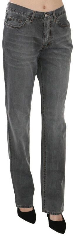 Just Cavalli Gray Washed Mid Waist Straight Denim Pants Jeans Grijs