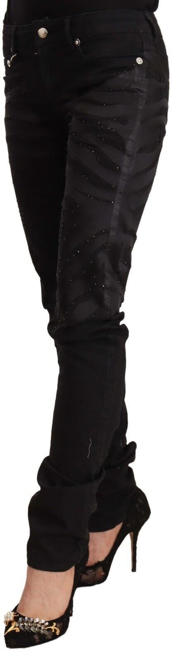 Just Cavalli Black Mid Waist Embellished Skinny Jeans Zwart