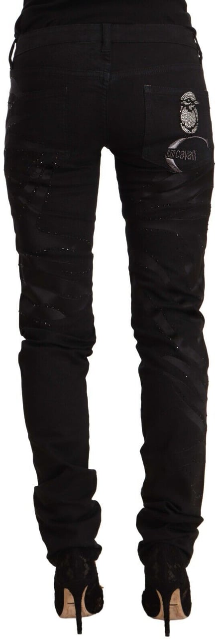 Just Cavalli Black Mid Waist Embellished Skinny Jeans Zwart