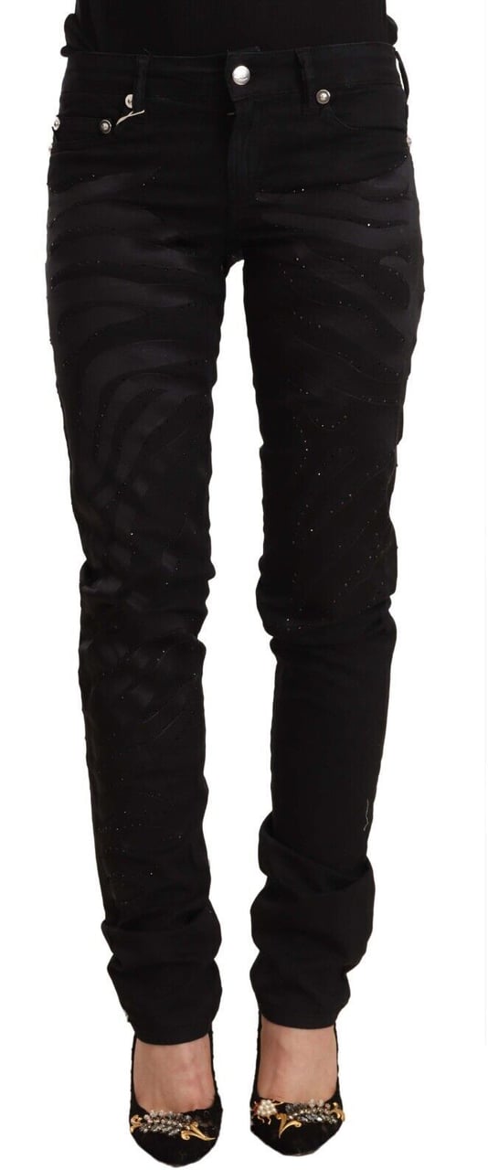 Just Cavalli Black Mid Waist Embellished Skinny Jeans Zwart