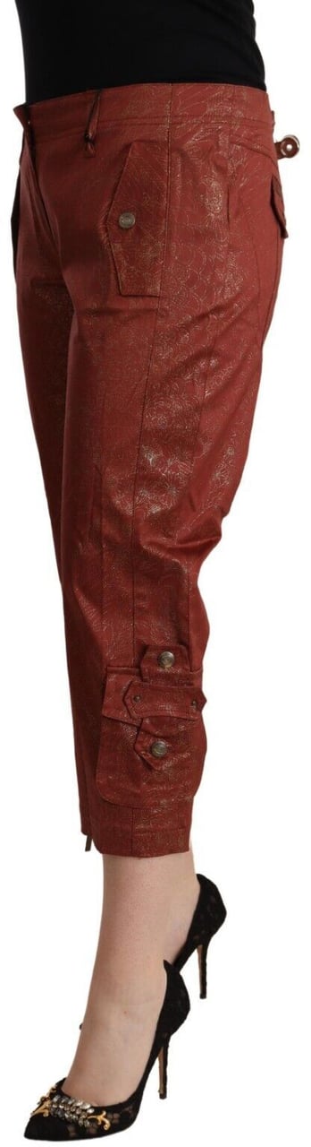 Just Cavalli Brown Lurex Mid Waist Cotton Cropped Capri Pants Bruin