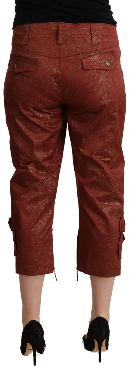 Just Cavalli Brown Lurex Mid Waist Cotton Cropped Capri Pants Bruin