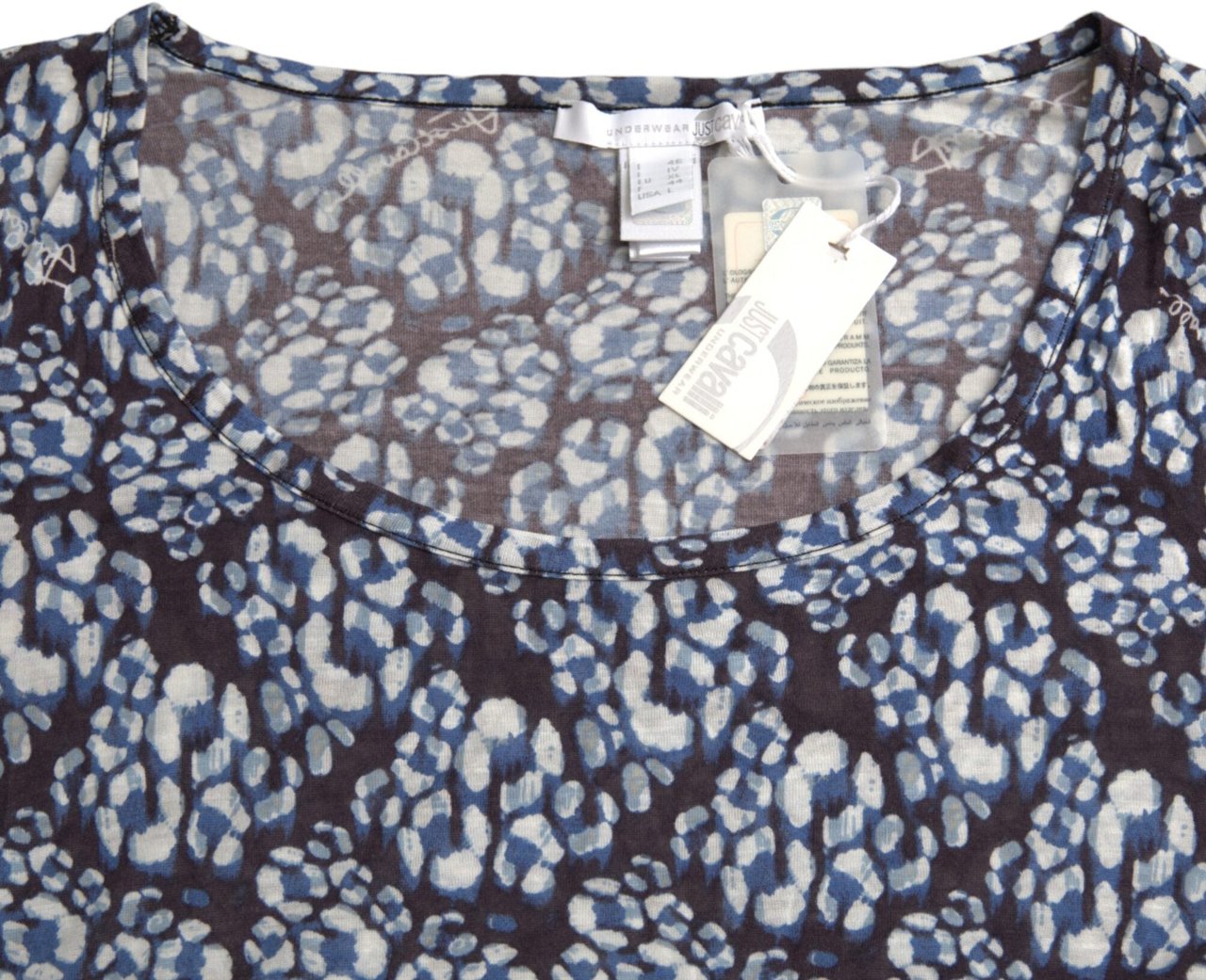 Just Cavalli Blue Floral Lace Long Sleeves Top Underwear Blouse Blauw