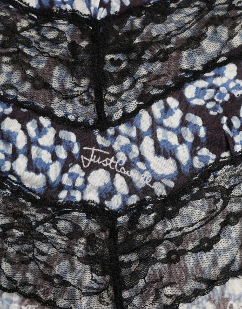 Just Cavalli Blue Floral Lace Long Sleeves Top Underwear Blouse Blauw