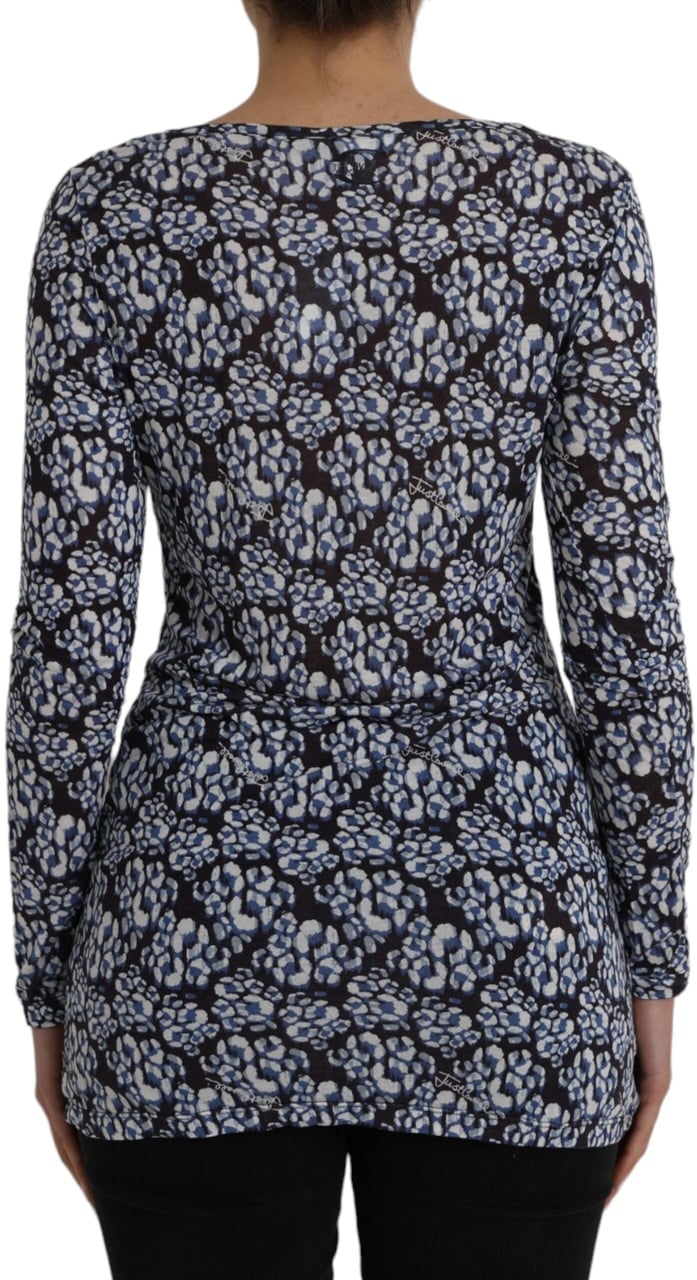 Just Cavalli Blue Floral Lace Long Sleeves Top Underwear Blouse Blauw