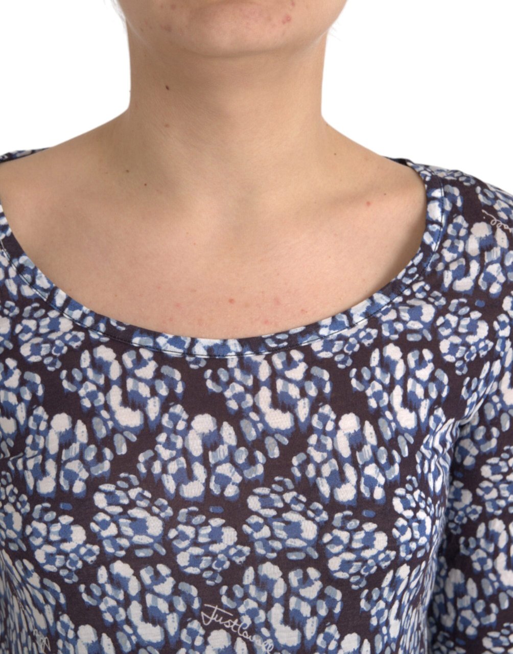 Just Cavalli Blue Floral Lace Long Sleeves Top Underwear Blouse Blauw
