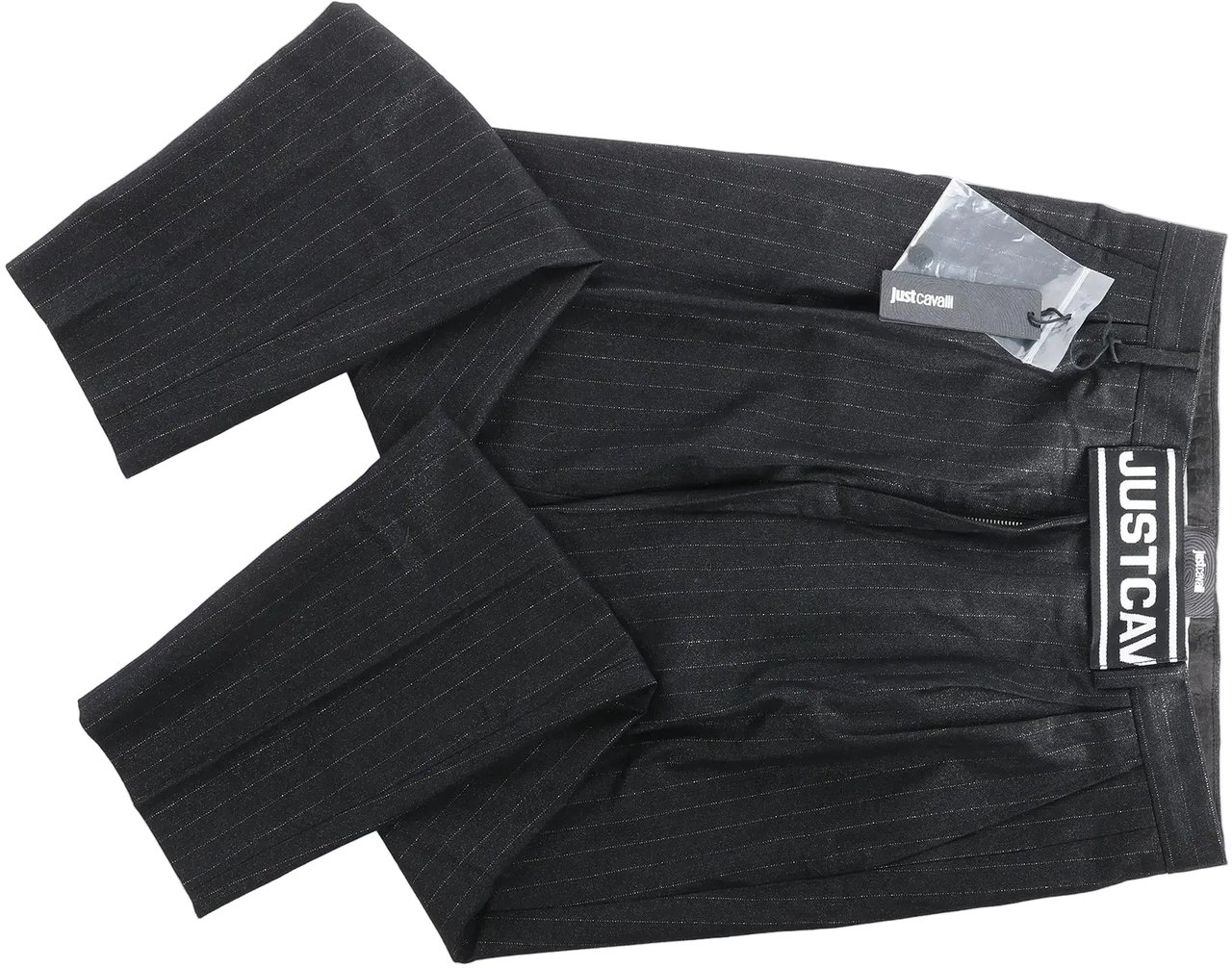 Just Cavalli Just Cavalli Stripped Wool Trousers in Black, Size 46 IT Zwart