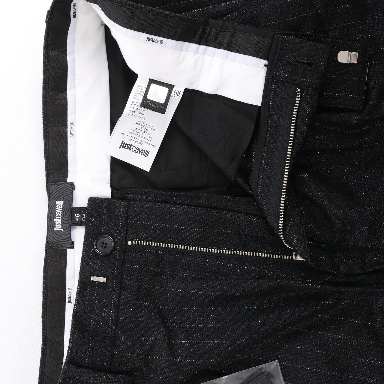 Just Cavalli Just Cavalli Stripped Wool Trousers in Black, Size 46 IT Zwart
