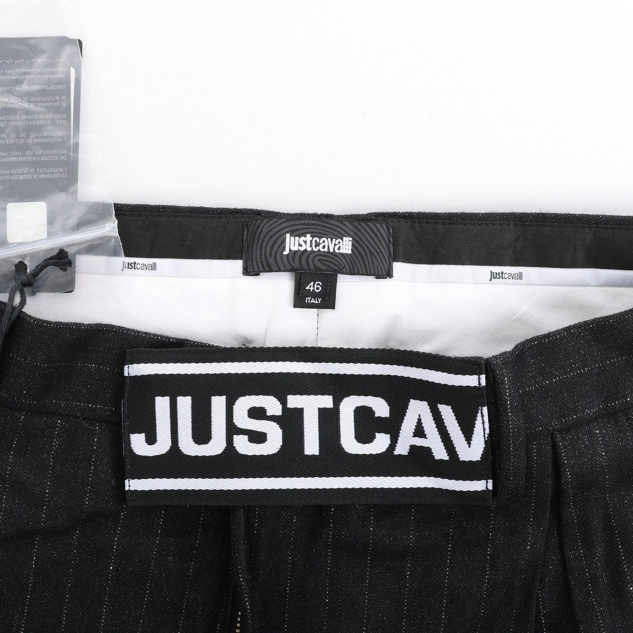 Just Cavalli Just Cavalli Stripped Wool Trousers in Black, Size 46 IT Zwart