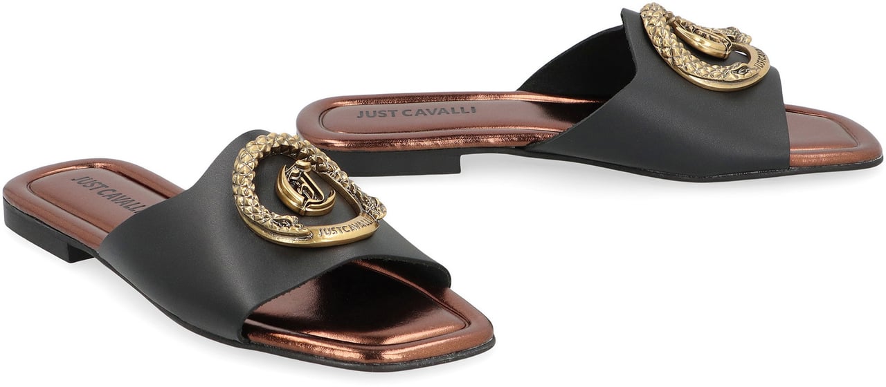 Just Cavalli Elisie leather slides Zwart