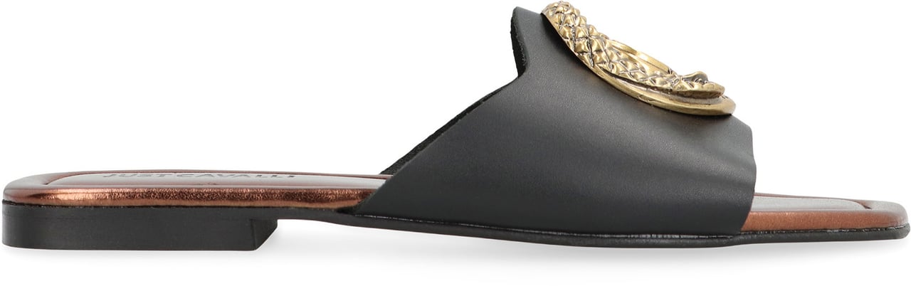 Just Cavalli Elisie leather slides Zwart