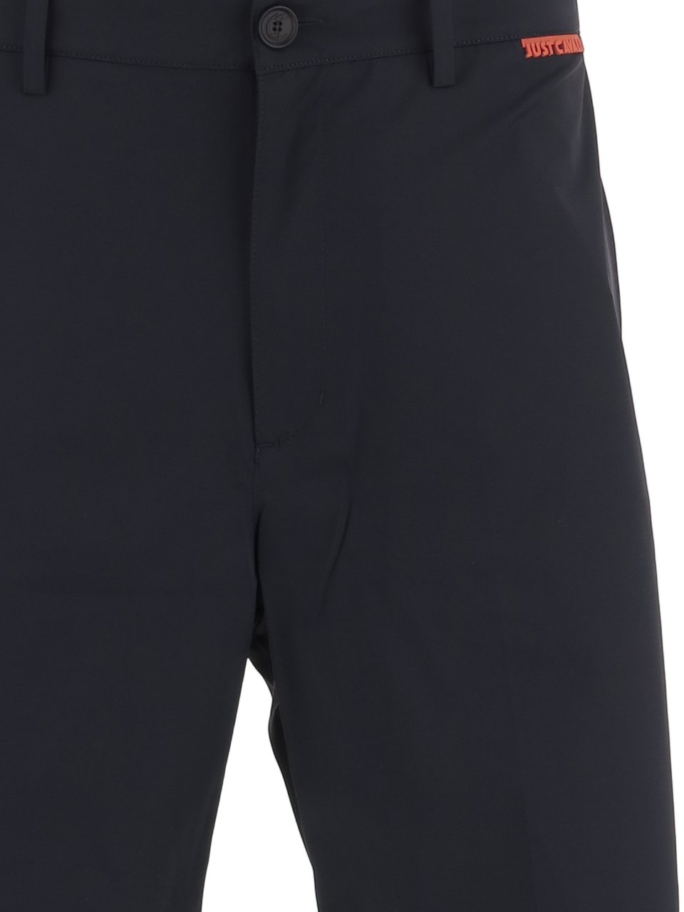 Just Cavalli Tailored Dark Navy Stretch Nylon Shorts with Logo Detail Blauw