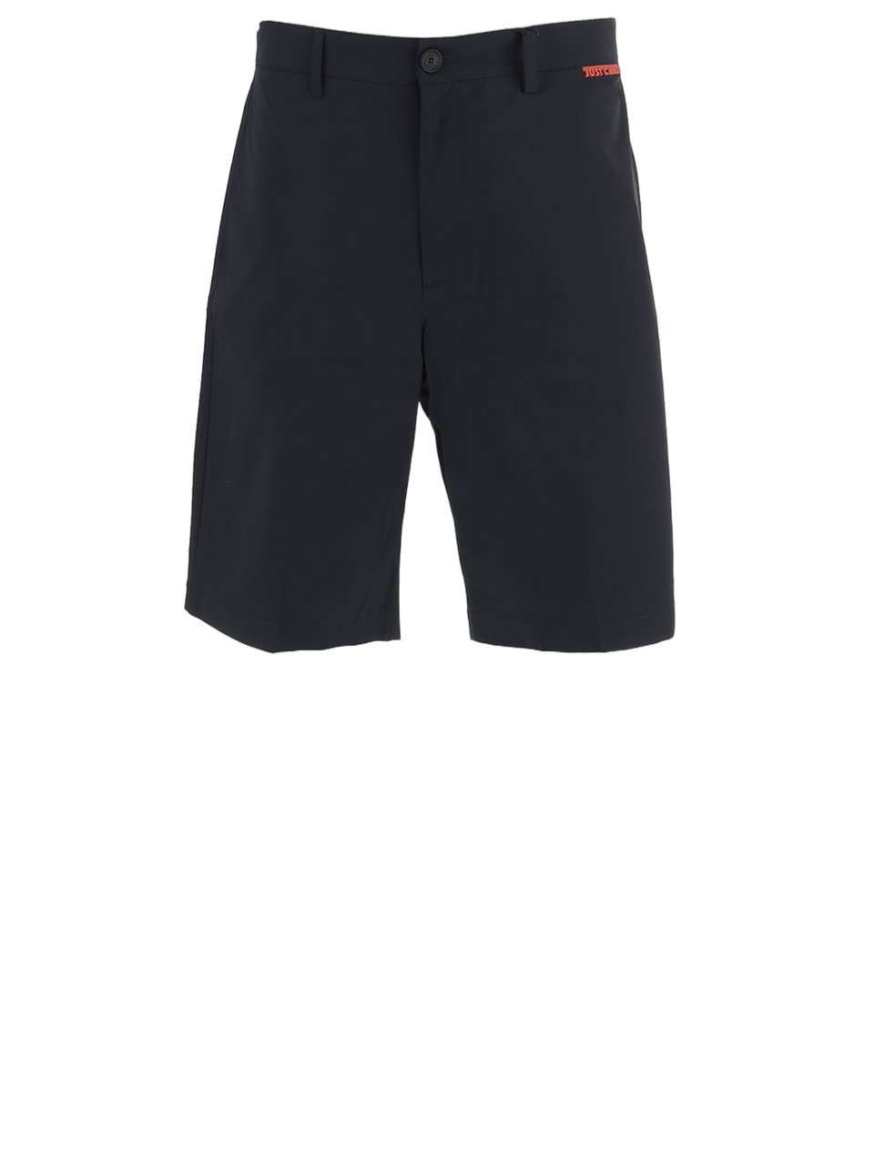 Just Cavalli Tailored Dark Navy Stretch Nylon Shorts with Logo Detail Blauw