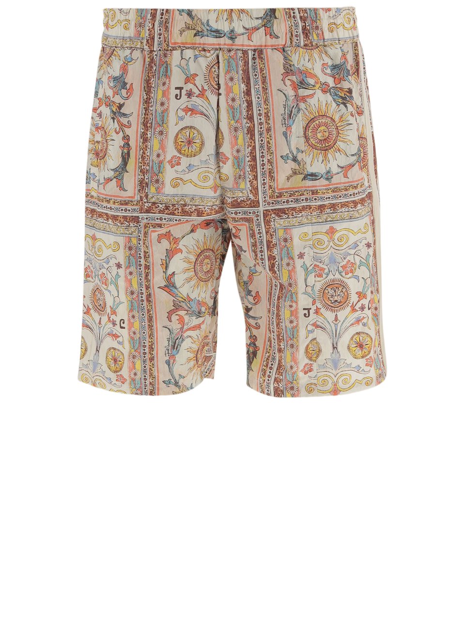 Just Cavalli Multicolor Ornamental Print Nylon Shorts Neutraal