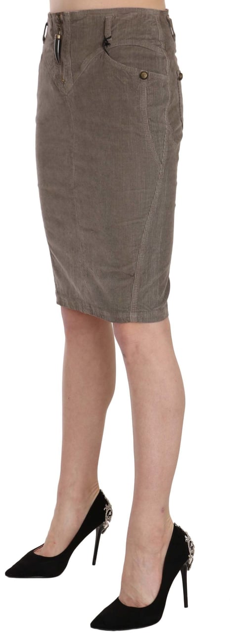 Just Cavalli Gray Corduroy Pencil Straight A-Line Skirt Grijs