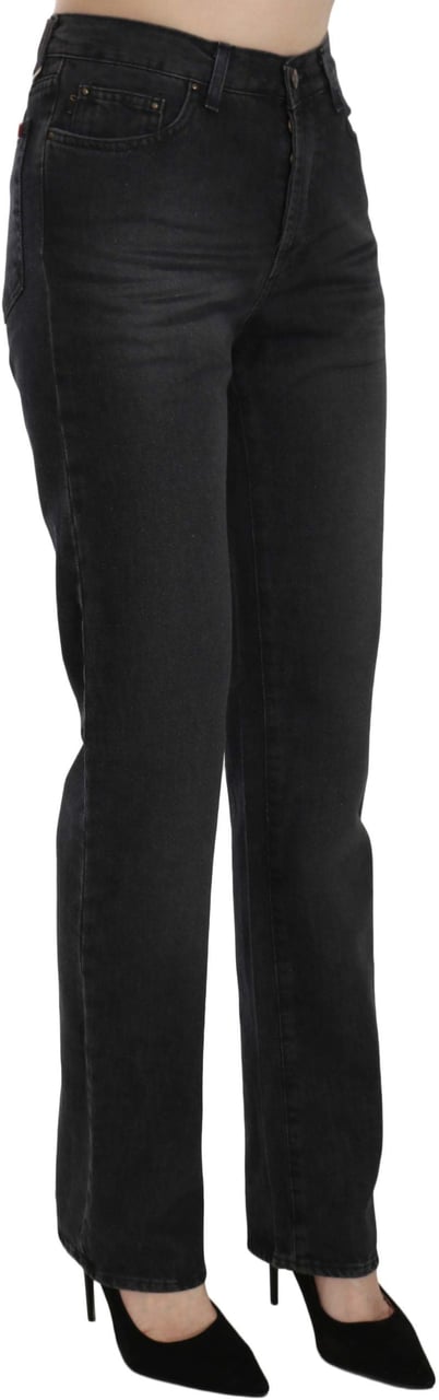 Just Cavalli Black Washed High Waist Straight Denim Pants Jeans Zwart