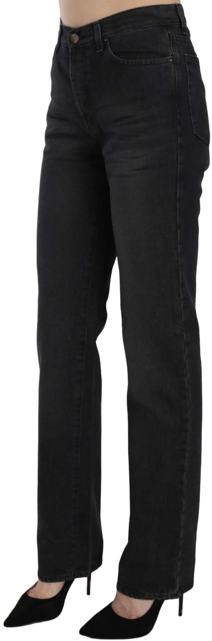 Just Cavalli Black Washed High Waist Straight Denim Pants Jeans Zwart