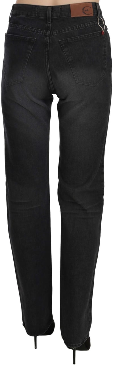 Just Cavalli Black Washed High Waist Straight Denim Pants Jeans Zwart