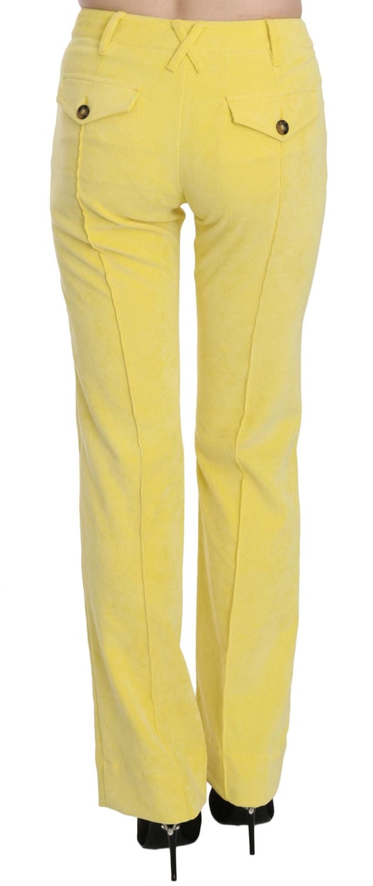 Just Cavalli Yellow Corduroy Mid Waist Straight Trousers Pants Geel
