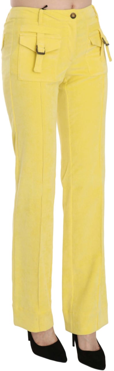 Just Cavalli Yellow Corduroy Mid Waist Straight Trousers Pants Geel