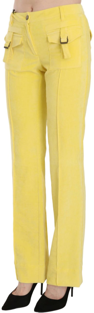 Just Cavalli Yellow Corduroy Mid Waist Straight Trousers Pants Geel