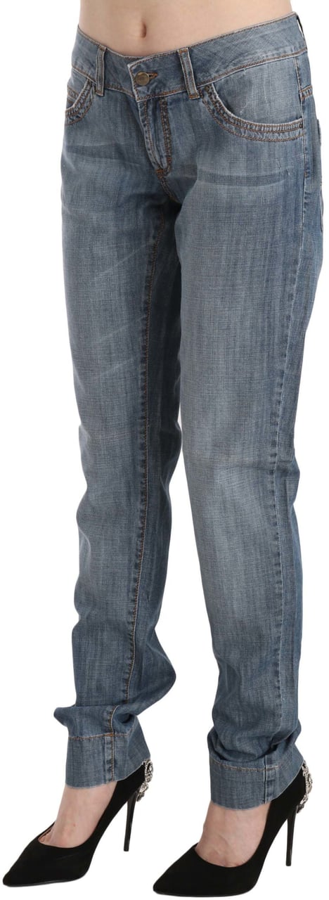 Just Cavalli Blue Washed Cotton Low Waist Slim Fit Denim Pants Blauw
