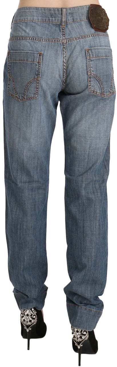 Just Cavalli Blue Washed Cotton Low Waist Slim Fit Denim Pants Blauw