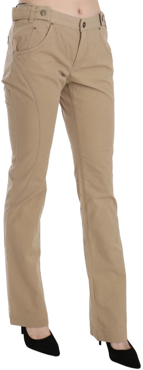 Just Cavalli Beige Cotton Mid Waist Straight Trousers Pants Beige