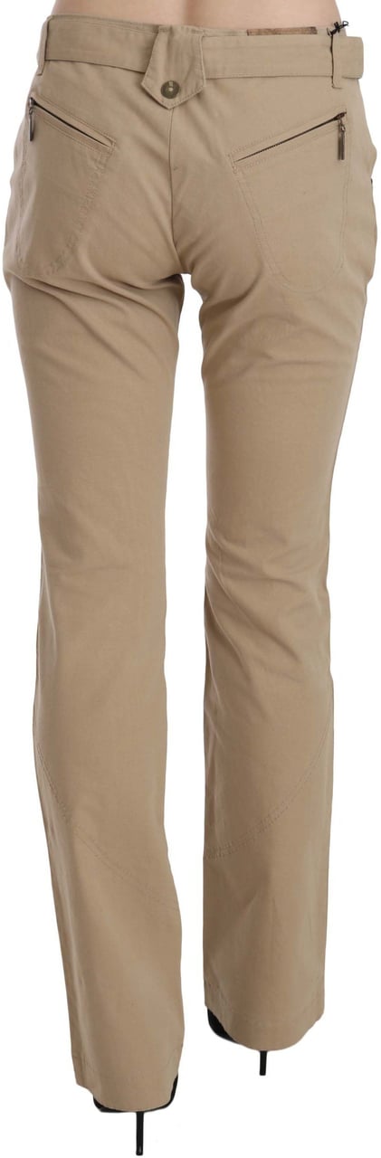 Just Cavalli Beige Cotton Mid Waist Straight Trousers Pants Beige