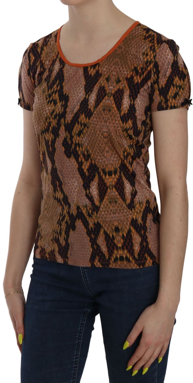 Just Cavalli Snake Skin Print Short Sleeve Top T-shirt Blauw