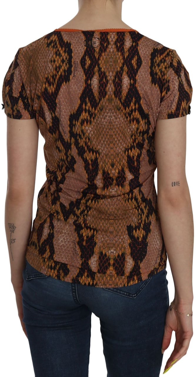 Just Cavalli Snake Skin Print Short Sleeve Top T-shirt Blauw