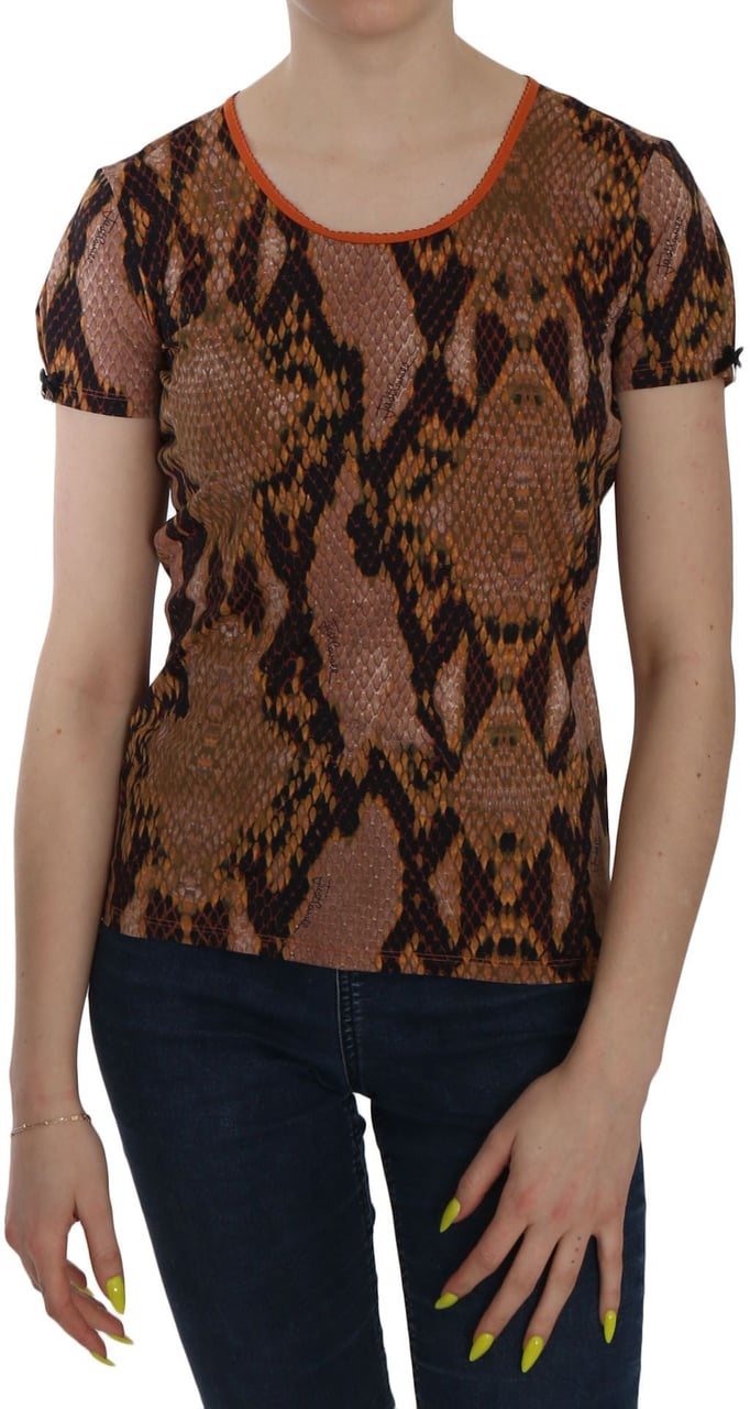 Just Cavalli Snake Skin Print Short Sleeve Top T-shirt Blauw