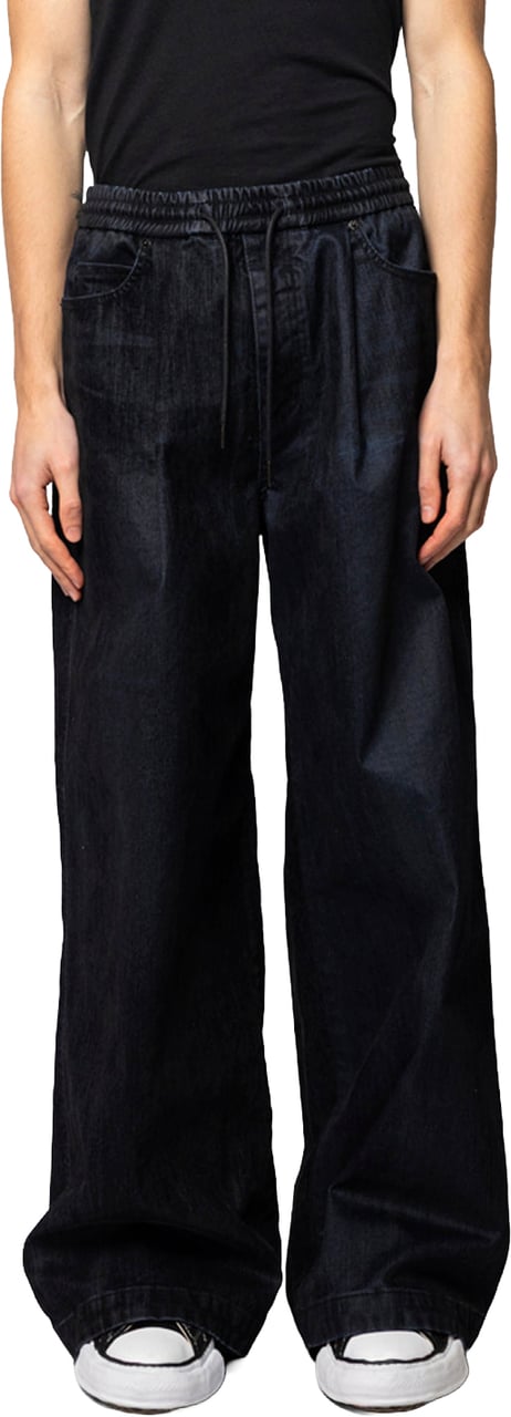 JUUN.J WIDE VELVET-LIKE SLUB DENIM PANTS BLACK Zwart