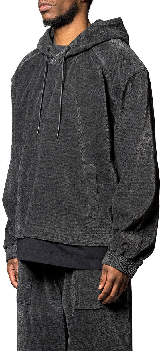 JUUN.J SINGLE JERSEY LAYERED DENIM HOODIE BLACK Zwart