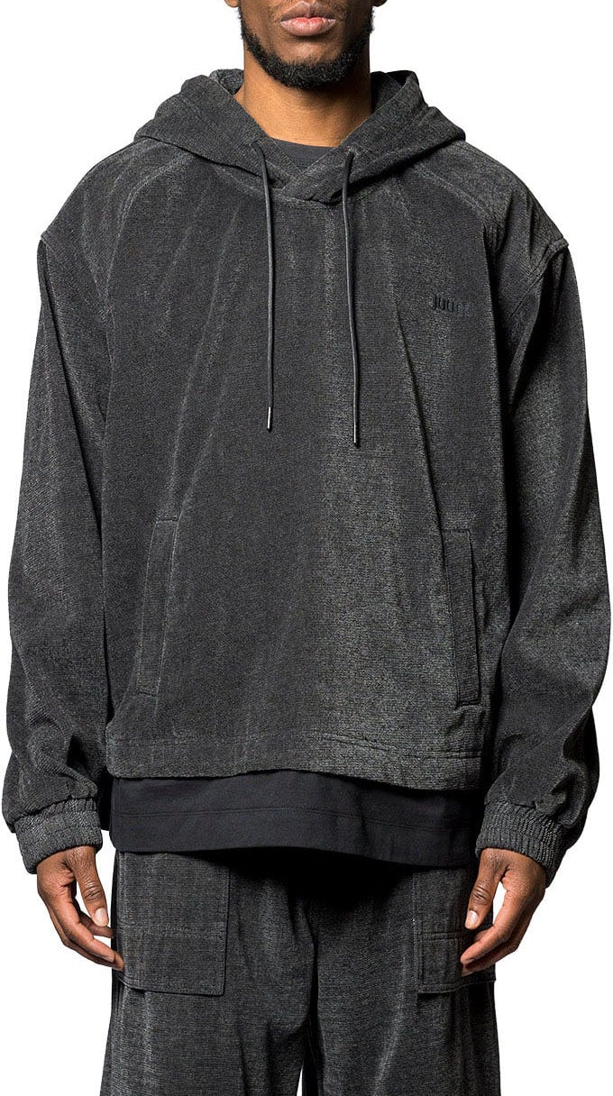 JUUN.J SINGLE JERSEY LAYERED DENIM HOODIE BLACK Zwart