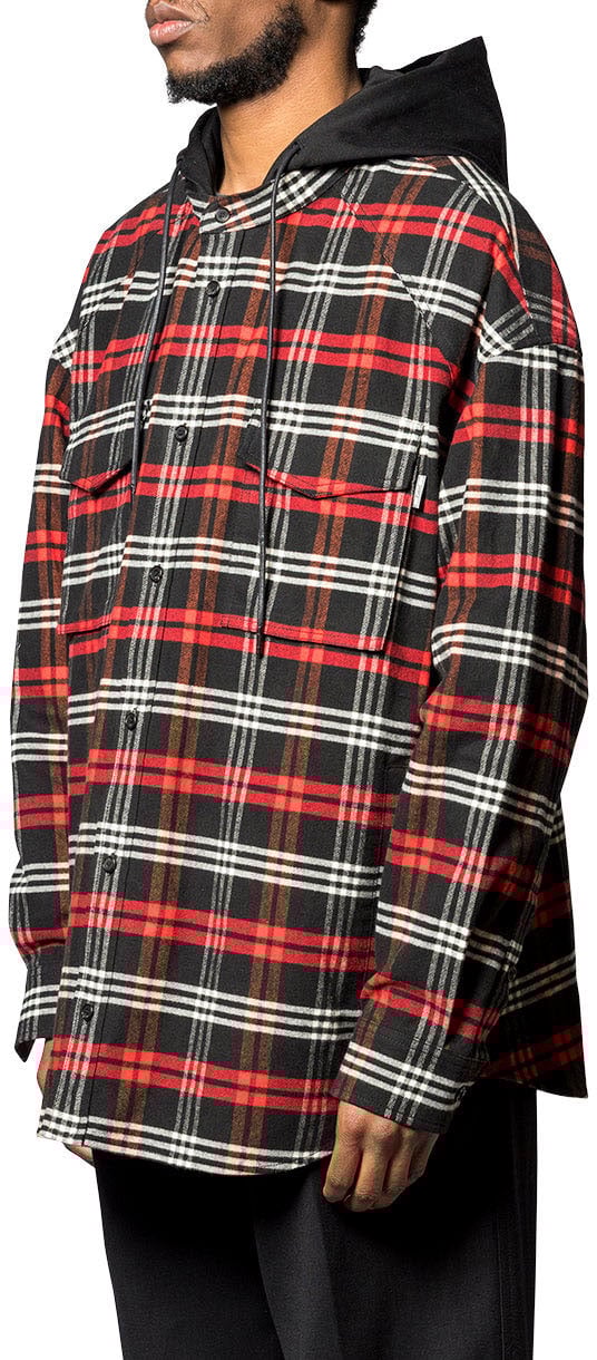 JUUN.J ALPHA CHECK HOOD LAYERED SHIRT RED Rood