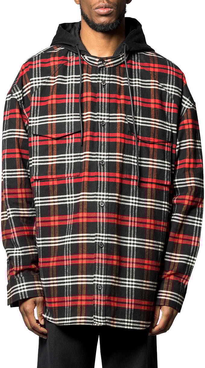 JUUN.J ALPHA CHECK HOOD LAYERED SHIRT RED Rood