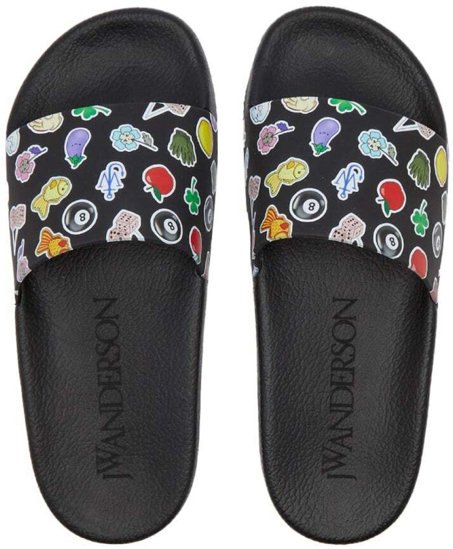J.W. Anderson Sticker Logo Slides Sandals Zwart