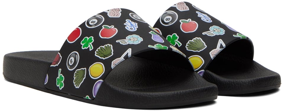 J.W. Anderson Sticker Logo Slides Sandals Zwart