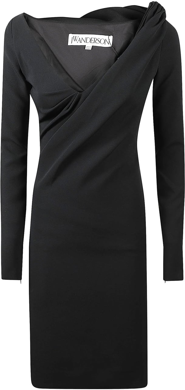 J.W. Anderson Shoulder Drape V Neck Dress Black Zwart