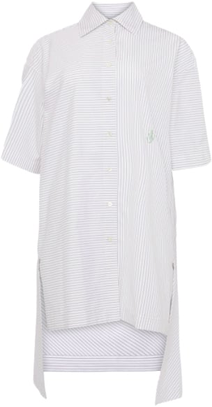 J.W. Anderson Short Sleeve Step Hem Shirt Dress Grey/white Wit