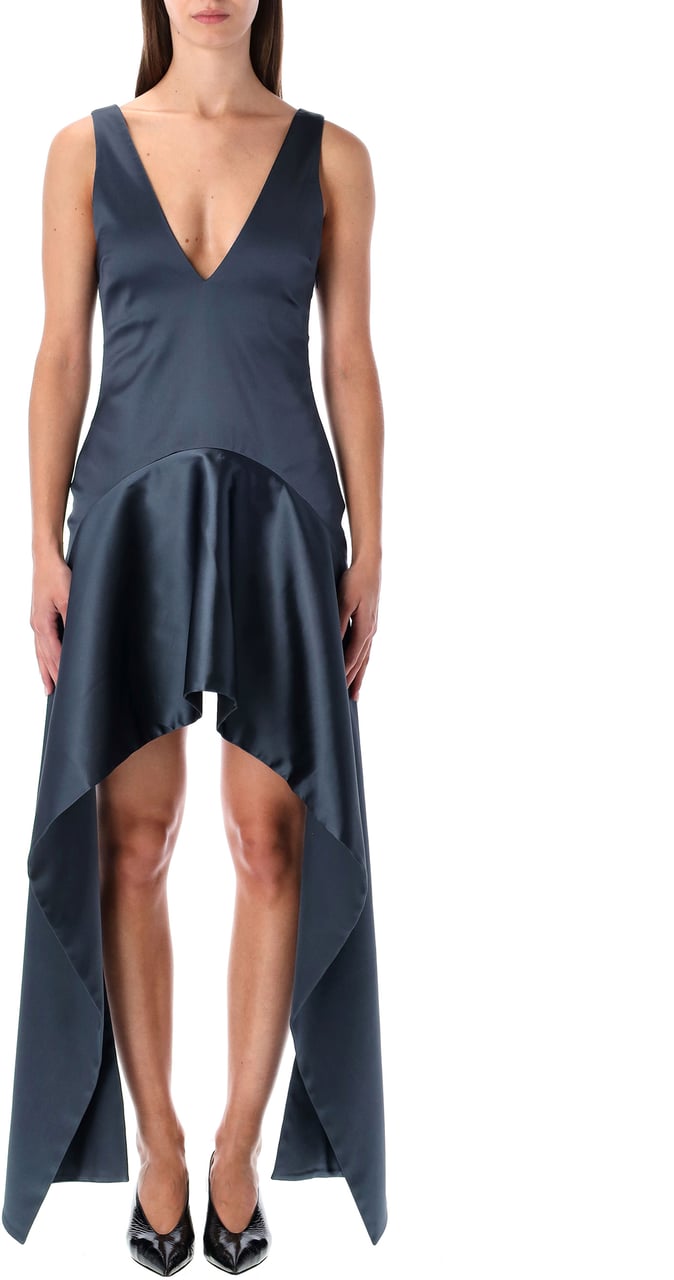 J.W. Anderson V Neck Draped Mini Dress Steel Blue Blauw