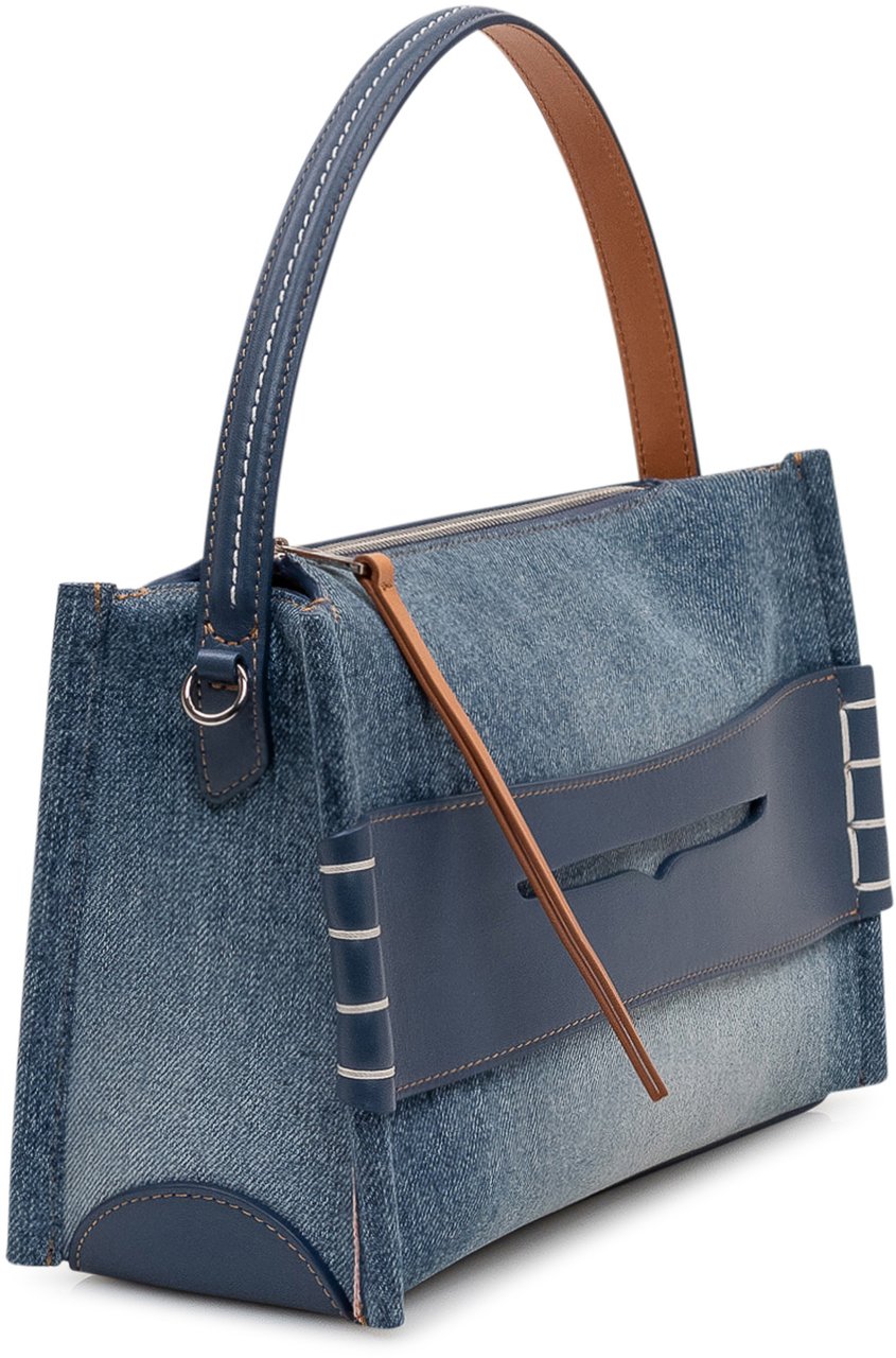 J.W. Anderson Borsa a Mano con Inserto in Denim e Chiusura con Zip Blauw