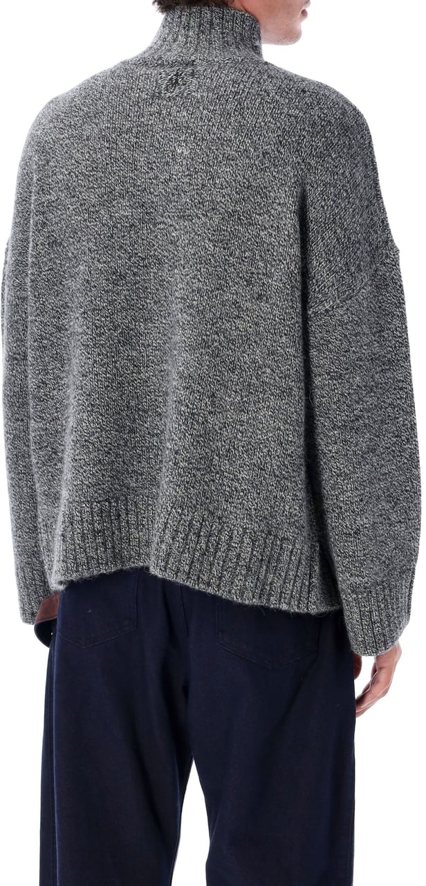 J.W. Anderson High Neck Knit Leather Patch Grigio Grijs