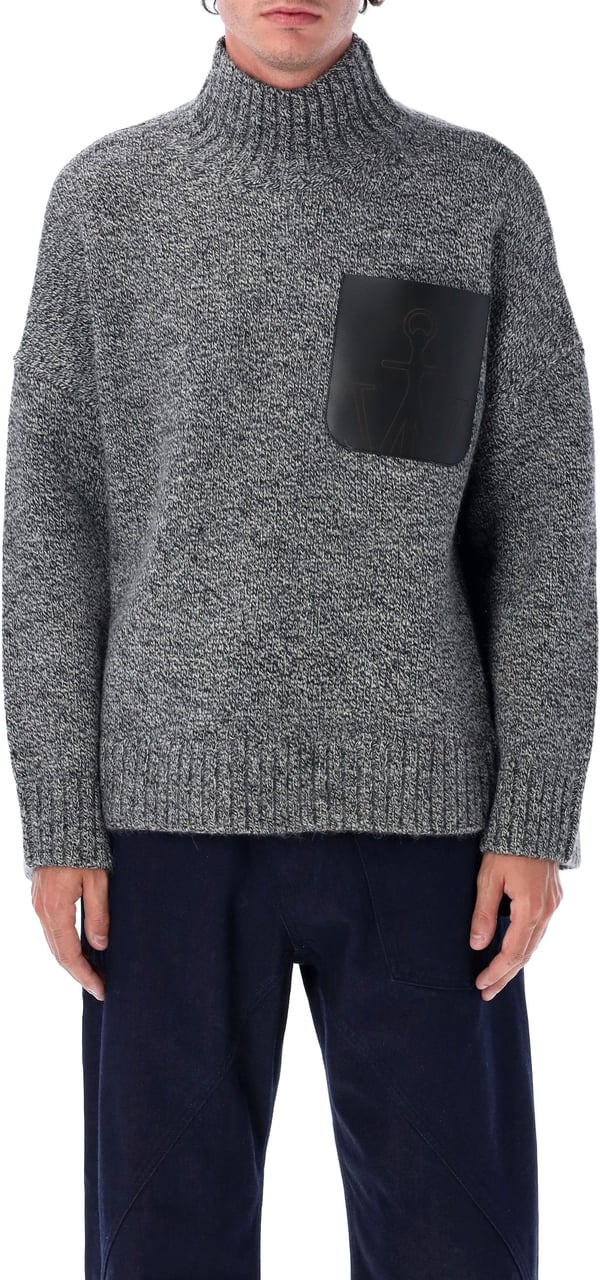 J.W. Anderson High Neck Knit Leather Patch Grigio Grijs