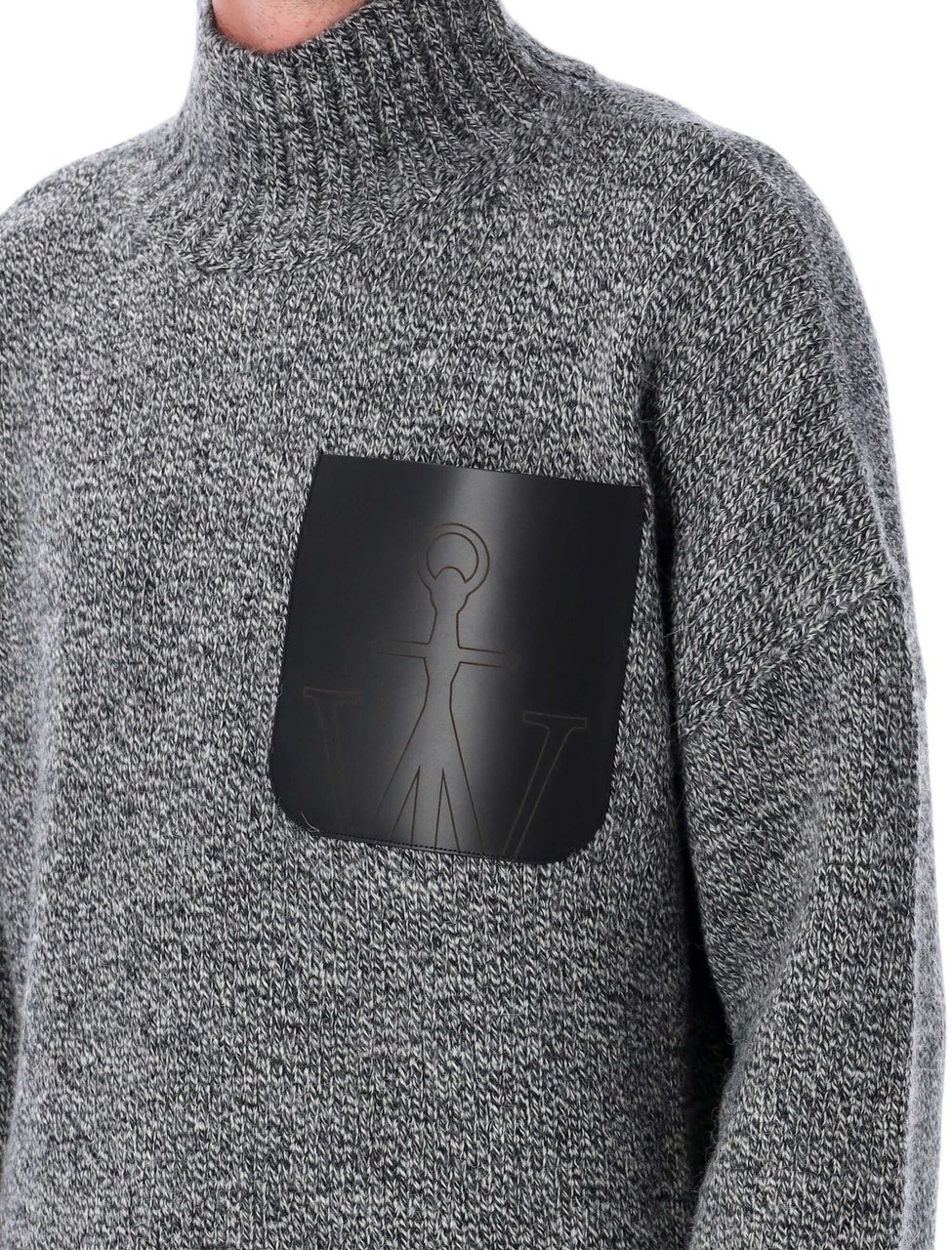 J.W. Anderson High Neck Knit Leather Patch Grigio Grijs