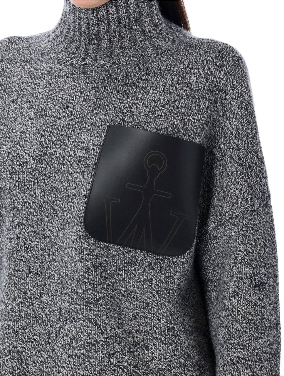 J.W. Anderson High Neck Knit Leather Patch Grigio Grijs